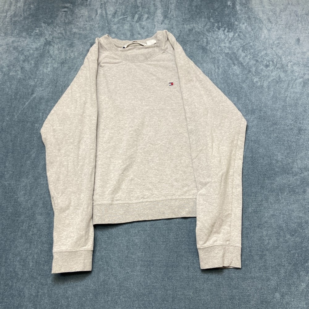 Tommy Hilfiger Sweatshirt Mens Large Gray Cotton Logo Crew Neck Raglan Sleeve